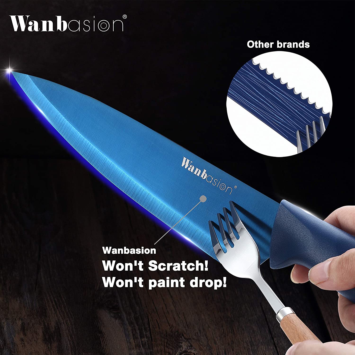 Wanbasion Blue Professional Kitchen Knife Chef Set, Stainless Steel,  Dishwasher Safe with Sheathes