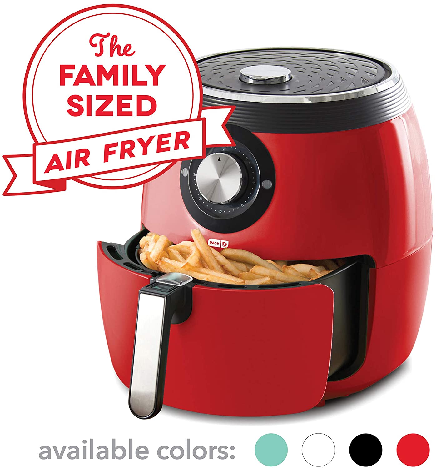 Dash DFAF455GBRD01 Deluxe Electric Air Fryer + Oven Cooker with Temperature Control, Non Stick Fry Basket, Recipe Guide + Auto Shut off Feature, 6qt, Red